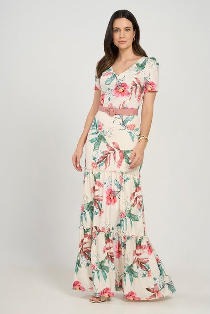 Vestido longo shop estampado com salto