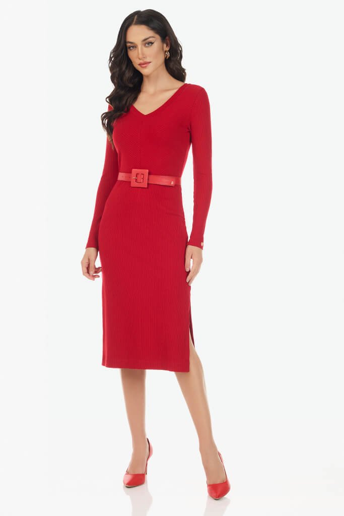 05 vestido tubinho de malha com fenda lateral vermelho via tolentino