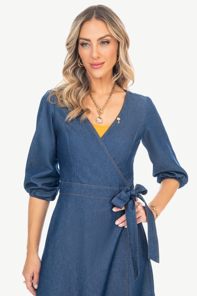 Vestido sales jeans transpassado