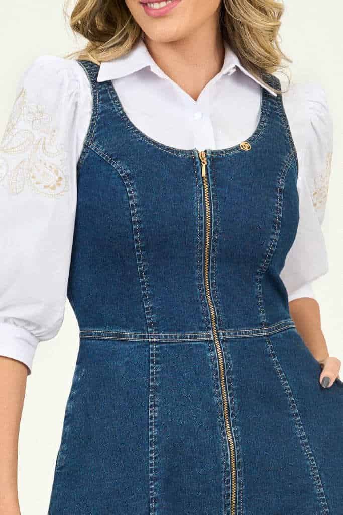 Vestido Jeans Ajustado Com Zíper Frontal Via Tolentino