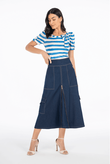 Saia jeans com corte diferenciado 2025