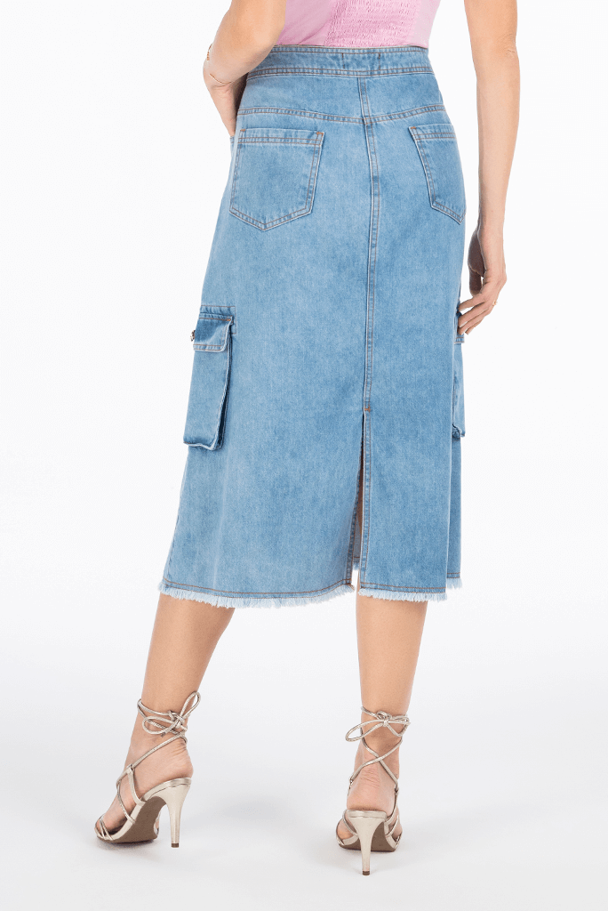 Saia Jeans Assimétrica Com Bolsos Nas Laterais Via Tolentino