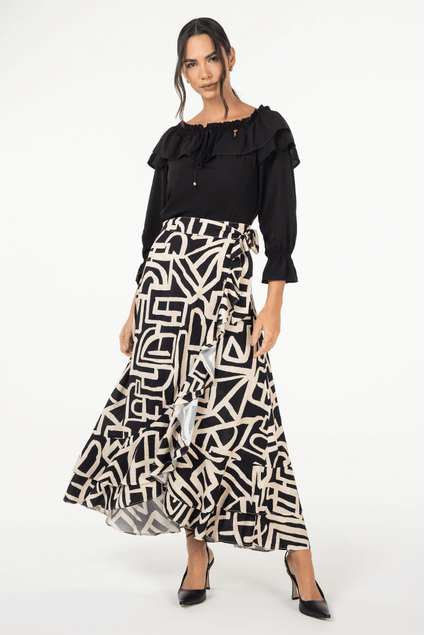 Saia longa cheap de seda estampada