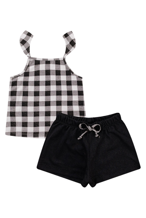 Conjunto infantil xadrez preto - Mini Belas