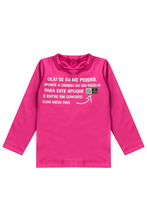 Camiseta Poliéster branca com Manga pink Infantil