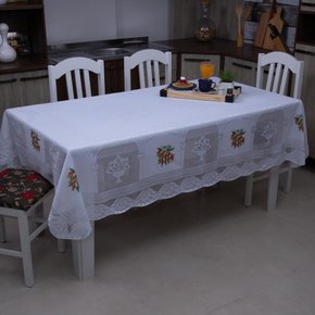 toalha de mesa retangular em renda com estampa