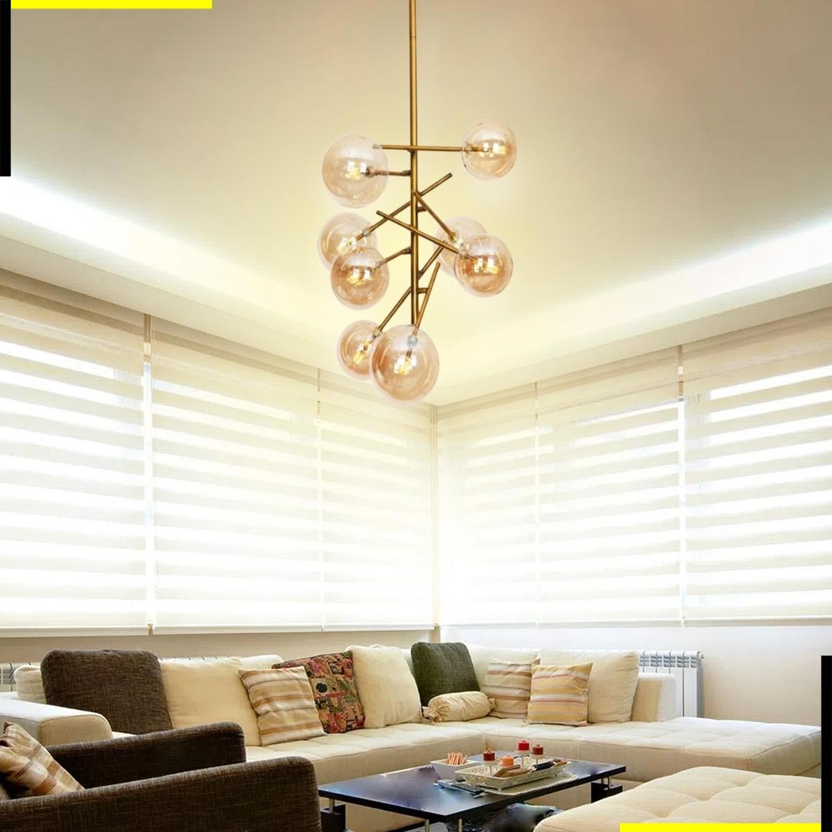 Luminária Pendente Dourado Globo Translucido Piemont 8G4 Frontier