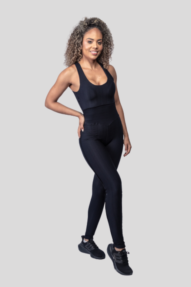 Macacão fitness empina bumbum preto - Maquita Fashion