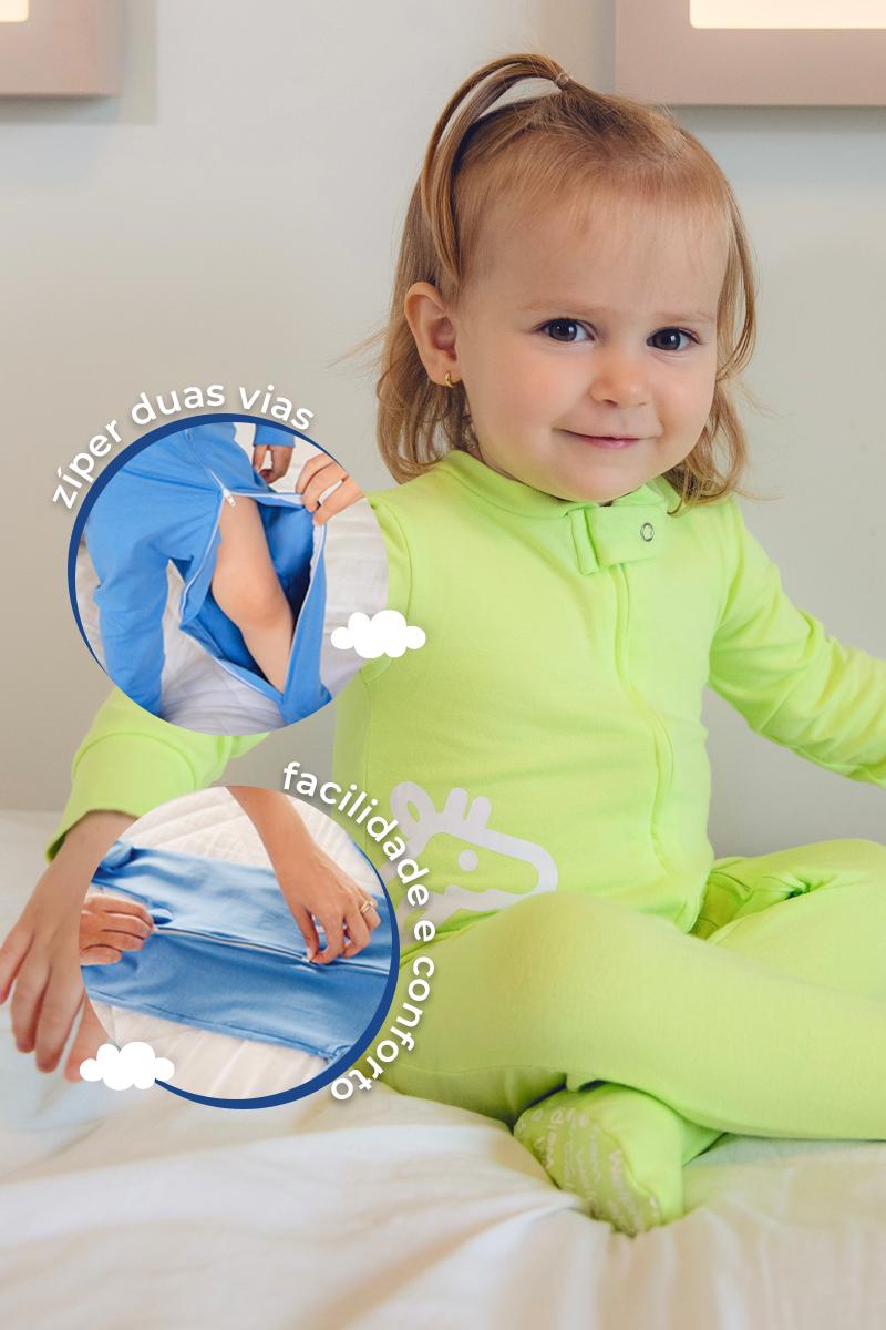 Pijama Bebê GUISBY Rayon - Macacão Zíper Duas Vias - Manga Longa